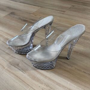 Pleasures Stardust 702 Clear Stripper Clear Platform 7” Rhinestone Heels Sz